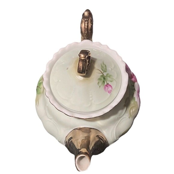 Teapot w/ Lid Heritage Green by Lefton VNTG Green Gold Trim and Pink Floral 792 - Picture 7 of 16